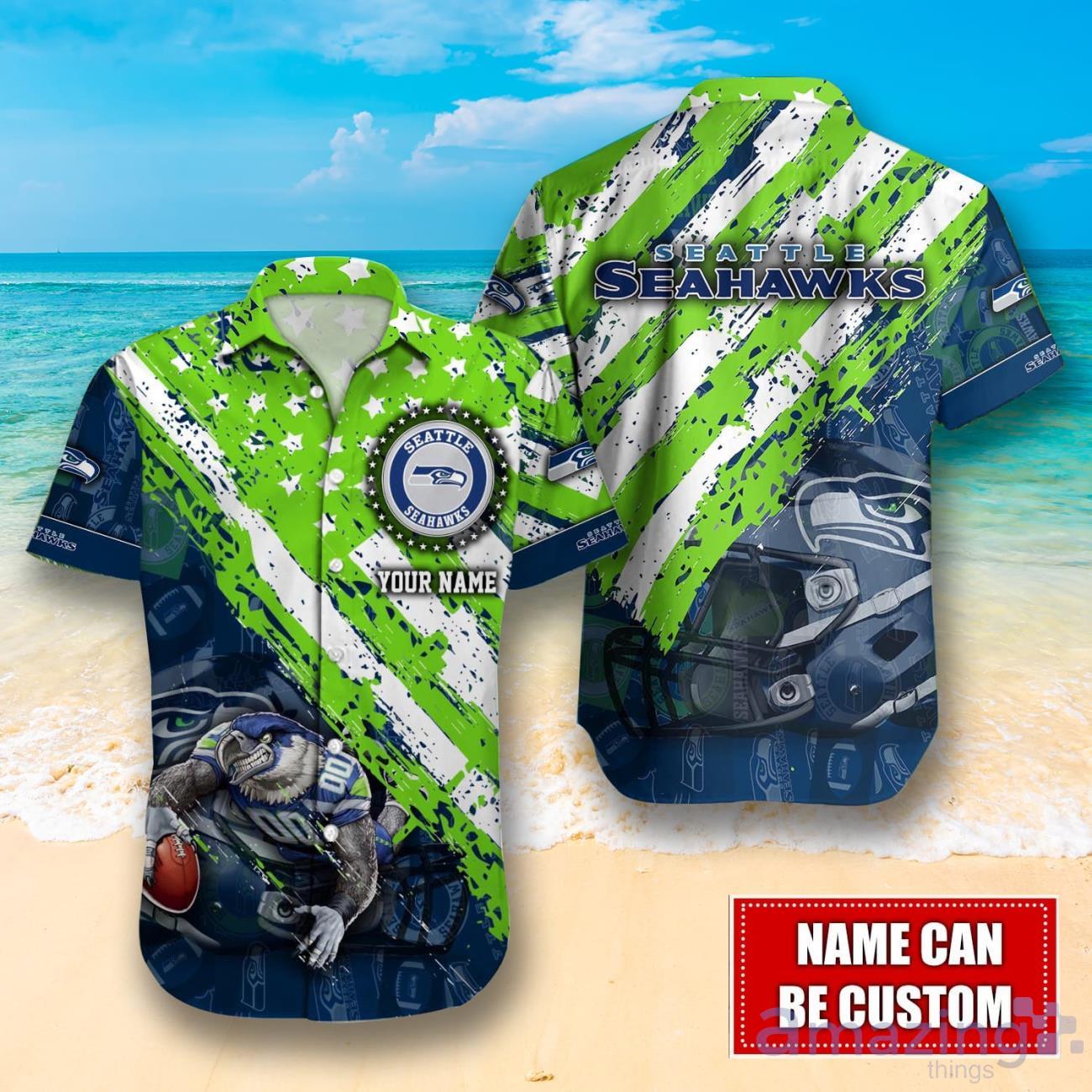 Custom Number And Name Nfl 3D Hawaiian Shirt Seattle Seahawks Logo