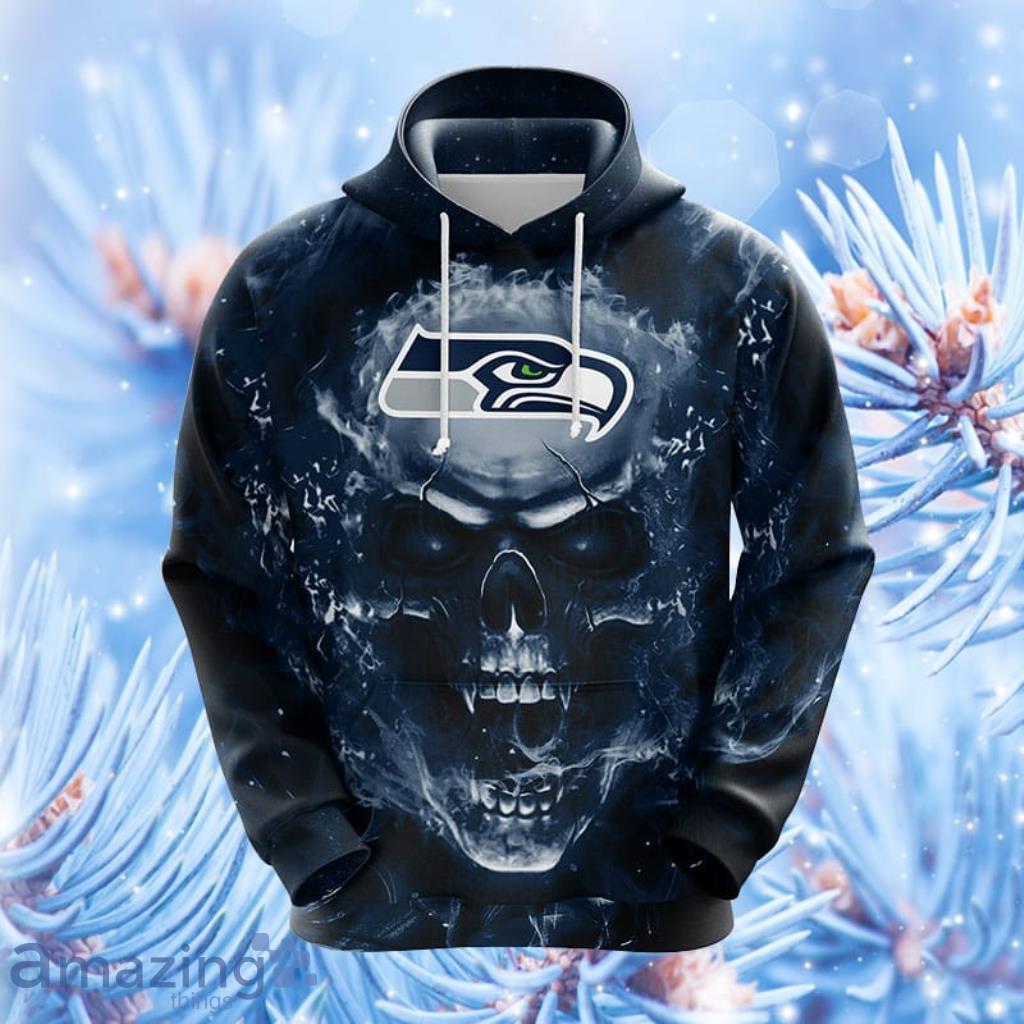 Seattle Seahawks NFL Skull Funny Blue Hoodie, Zip Hoodie 3D All Over Print  For Fans