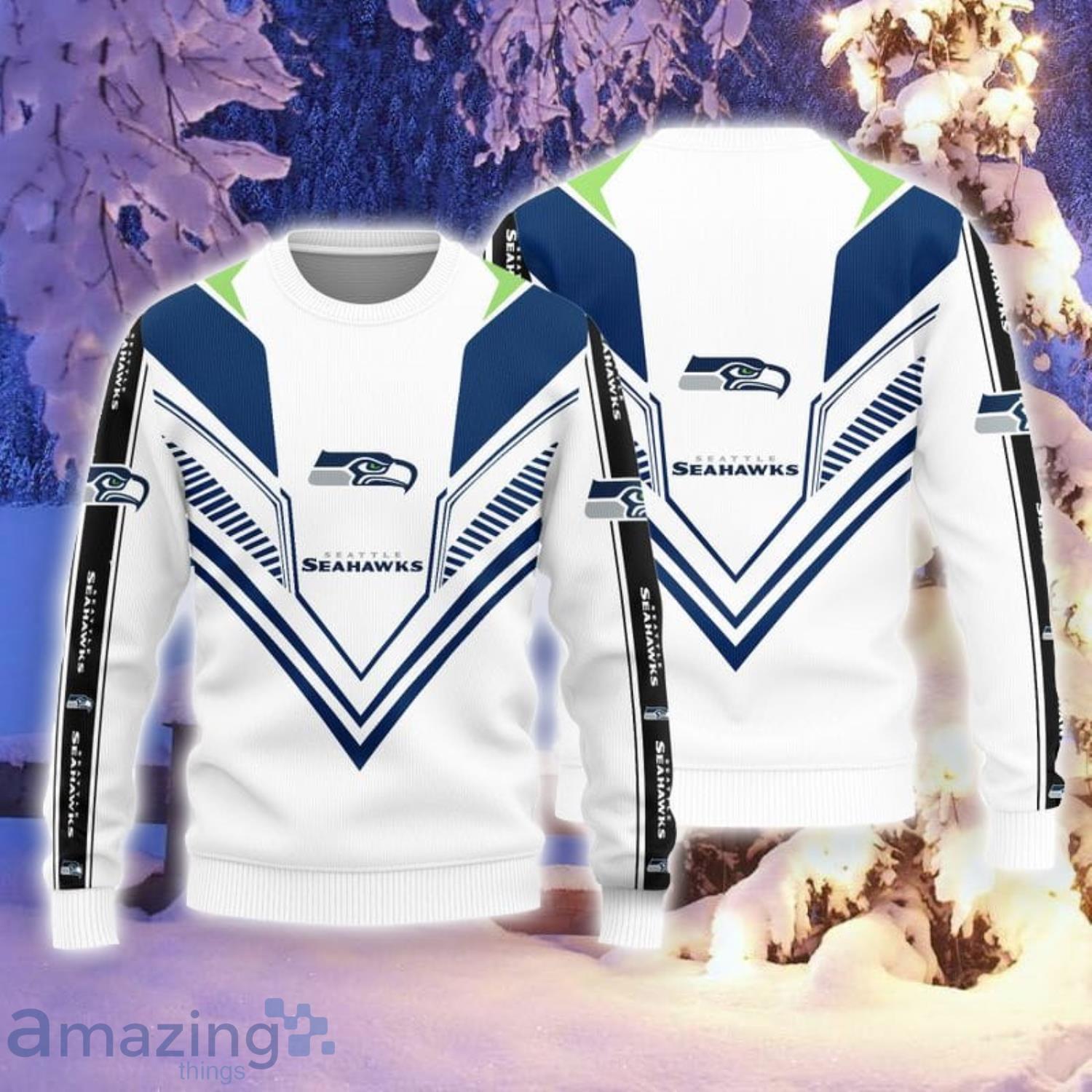 Seattle Seahawks White 3D Sweater Christmas Gift Product Photo 1 Seattle Seahawks White 3D Sweater Christmas Gift Product Photo 1