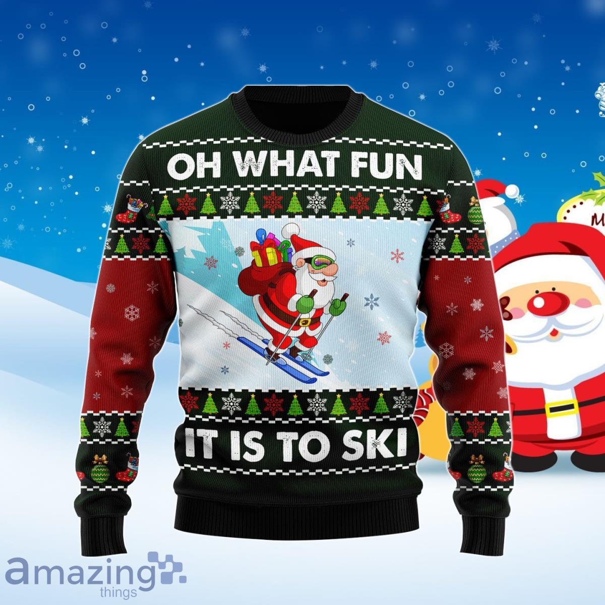 Skiing Oh What Fun Ugly Christmas Sweater Unique Gift Product Photo 1