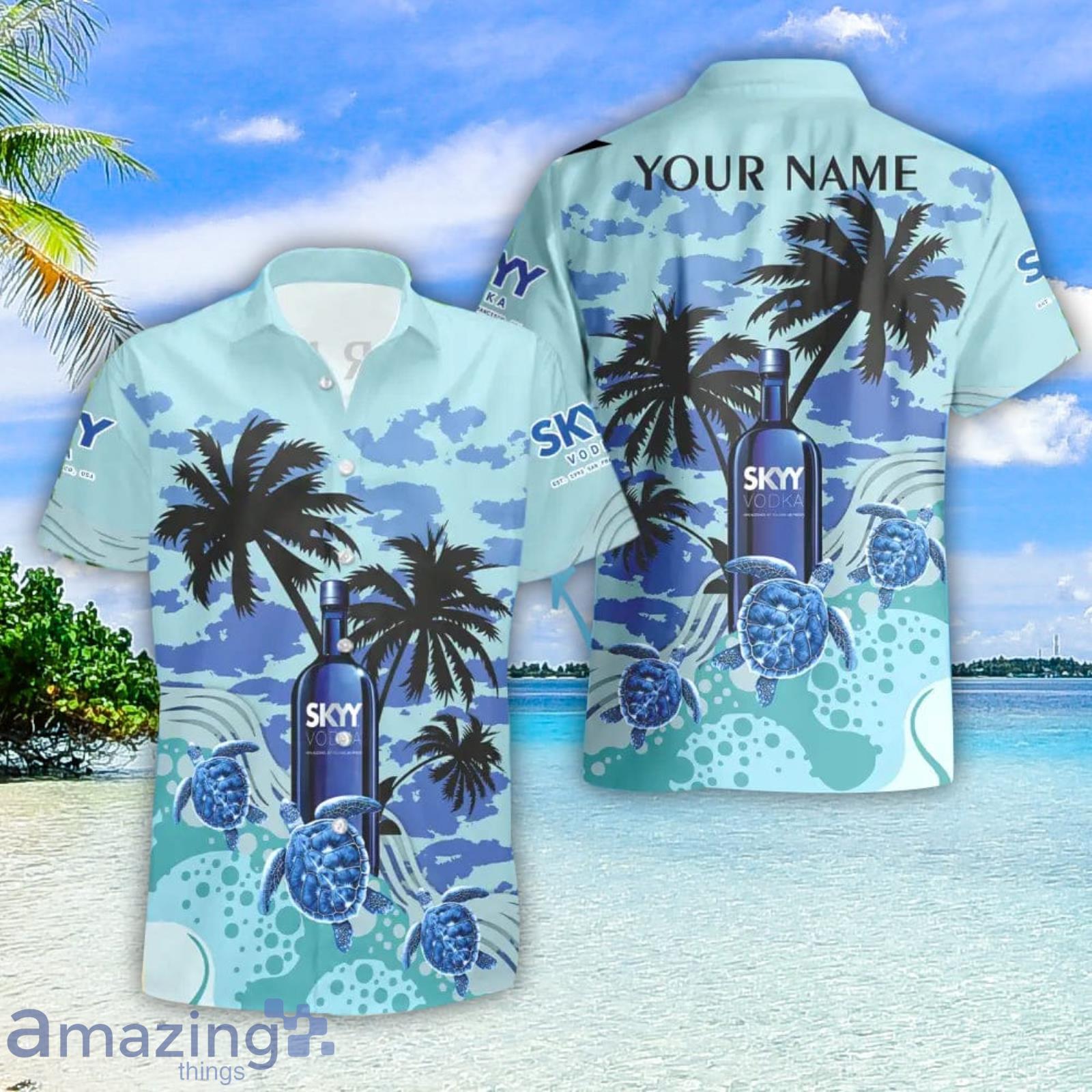 SKYY Vodka Turtles Palm Tree Hawaiian Shirt And Shorts Custom Name Special Summer Gift Product Photo 1