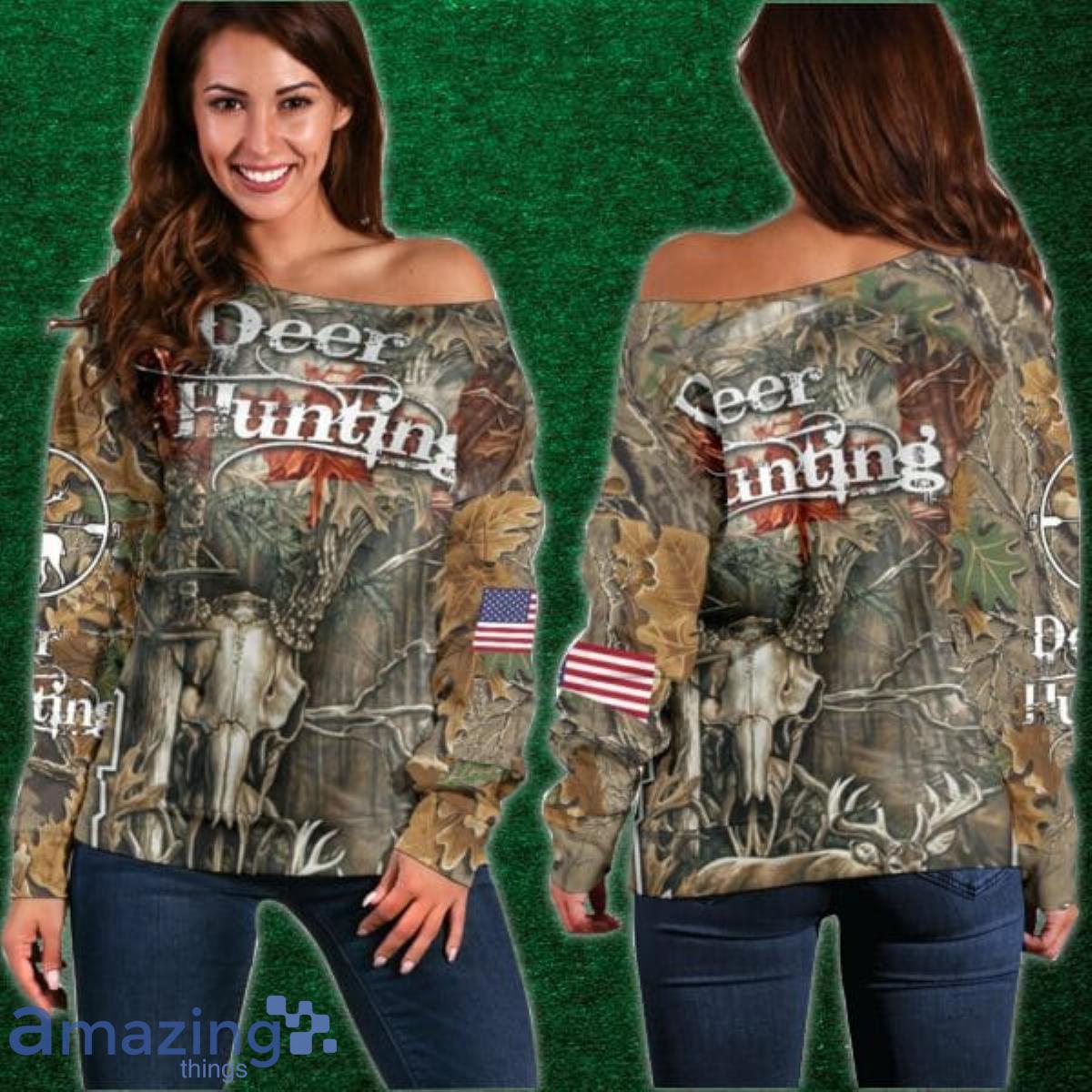 Spread Store Deer Hunting US Flag Shoulder Sweater Impressive Gift Product Photo 1