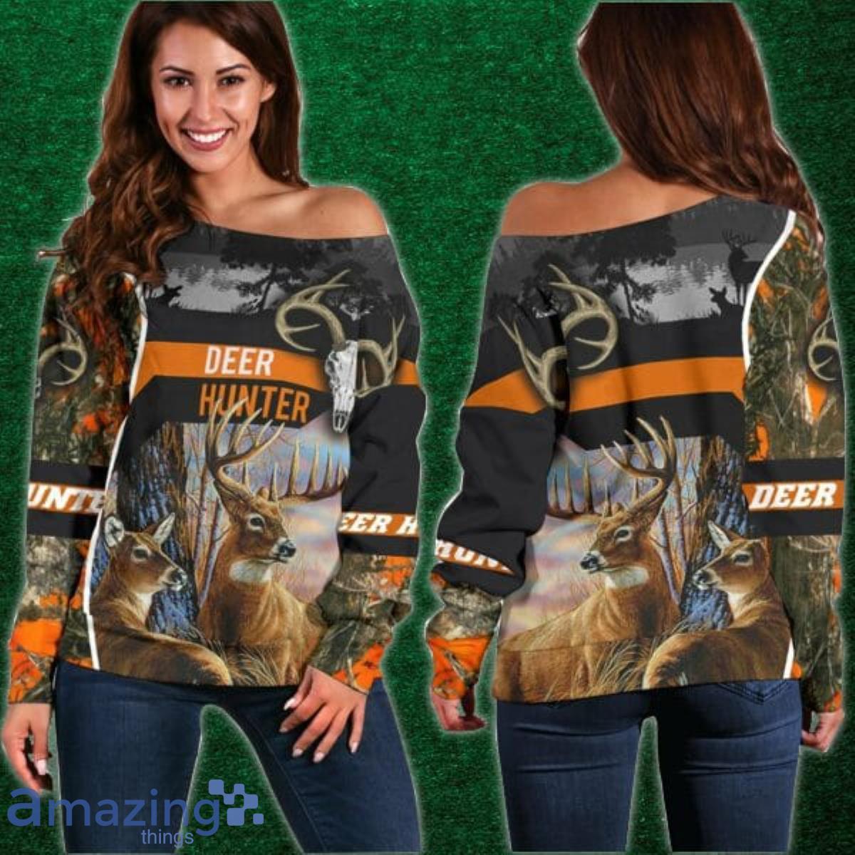 Sptead Stores Deer Hunting Camouflage Shoulder Sweater Impressive Gift Product Photo 1