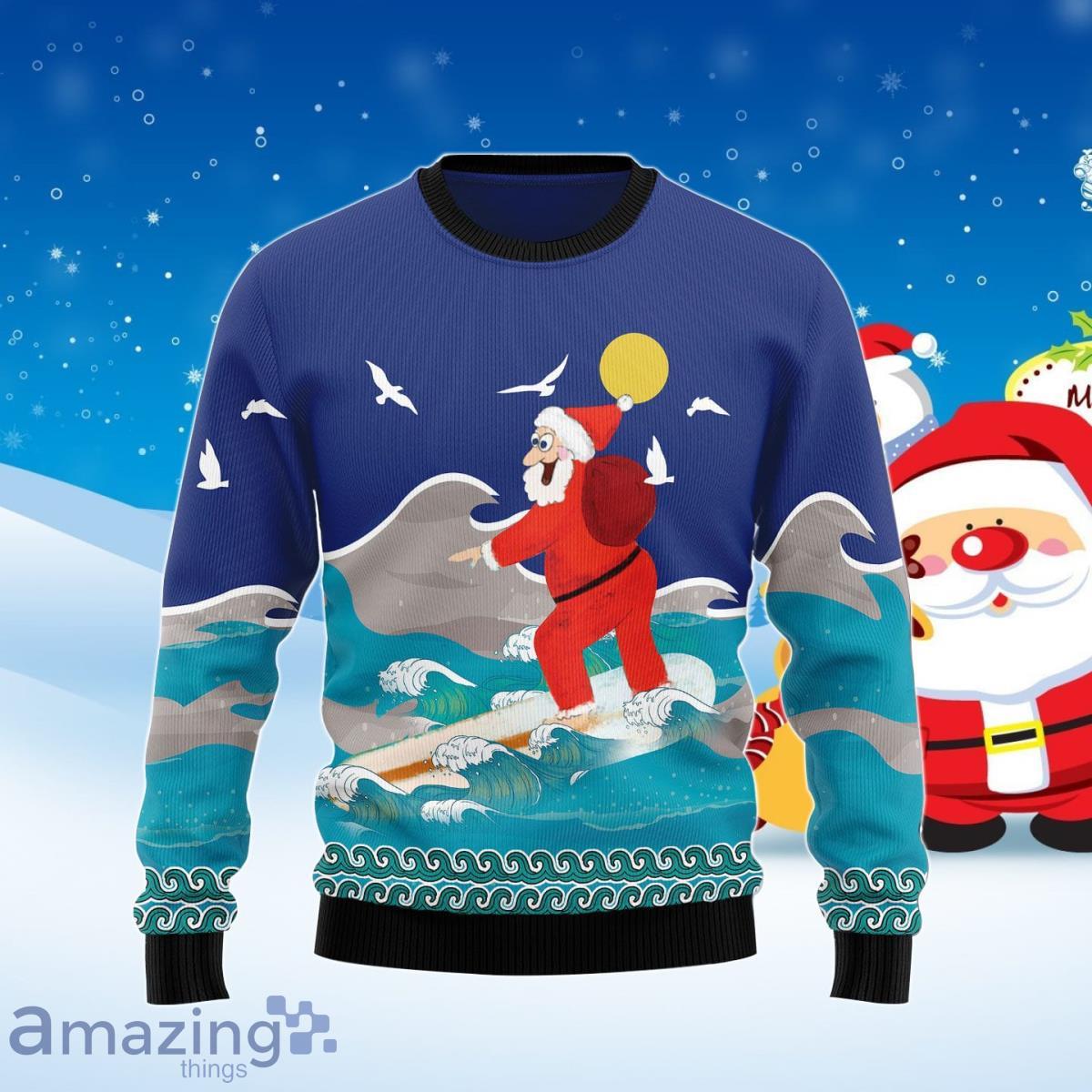 Surfing Santa Ugly Christmas Sweater Unique Gift Product Photo 1