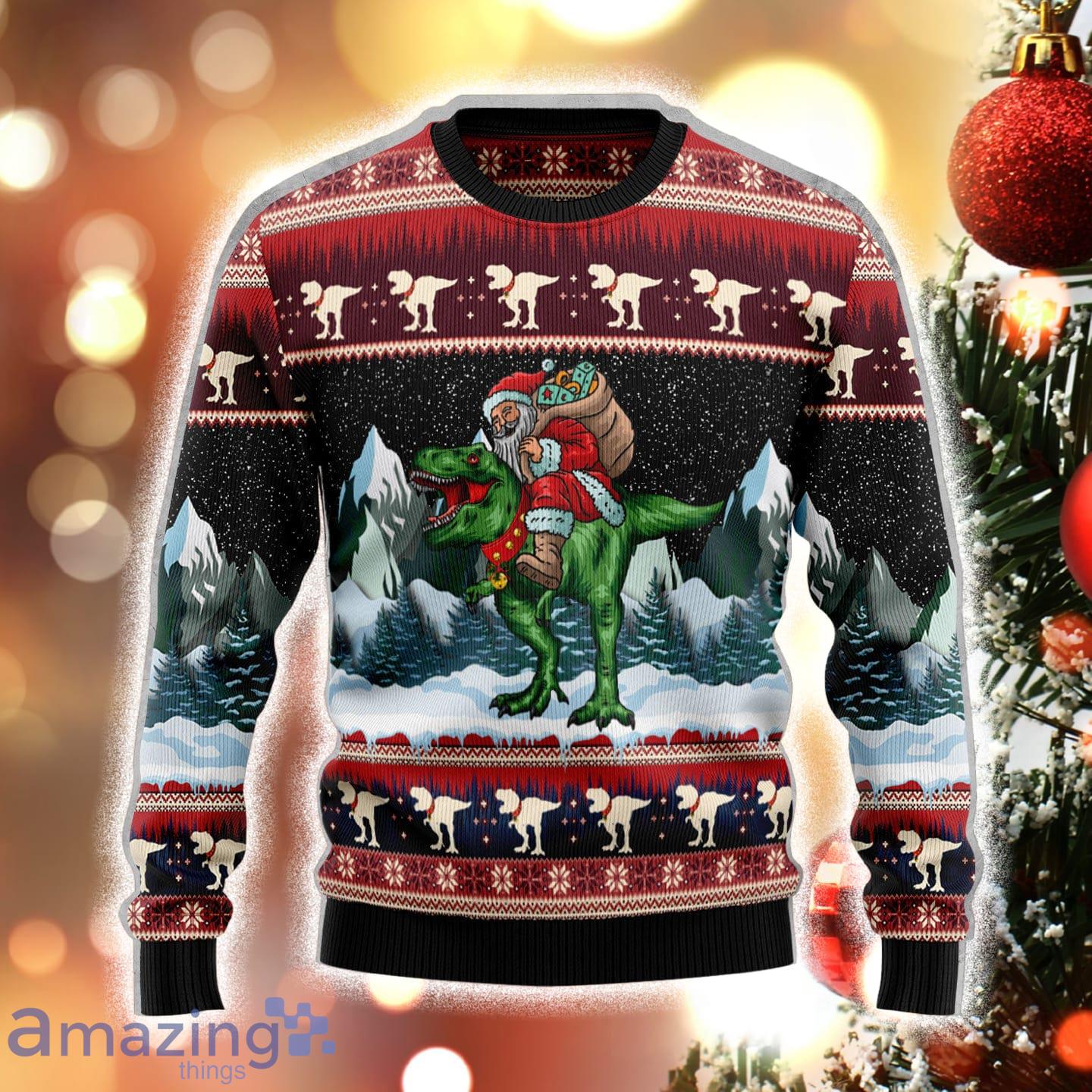 T Rex Santa Claus Ugly Christmas Sweater image T-Rex Santa Claus Ugly Christmas Sweater Product Photo 3