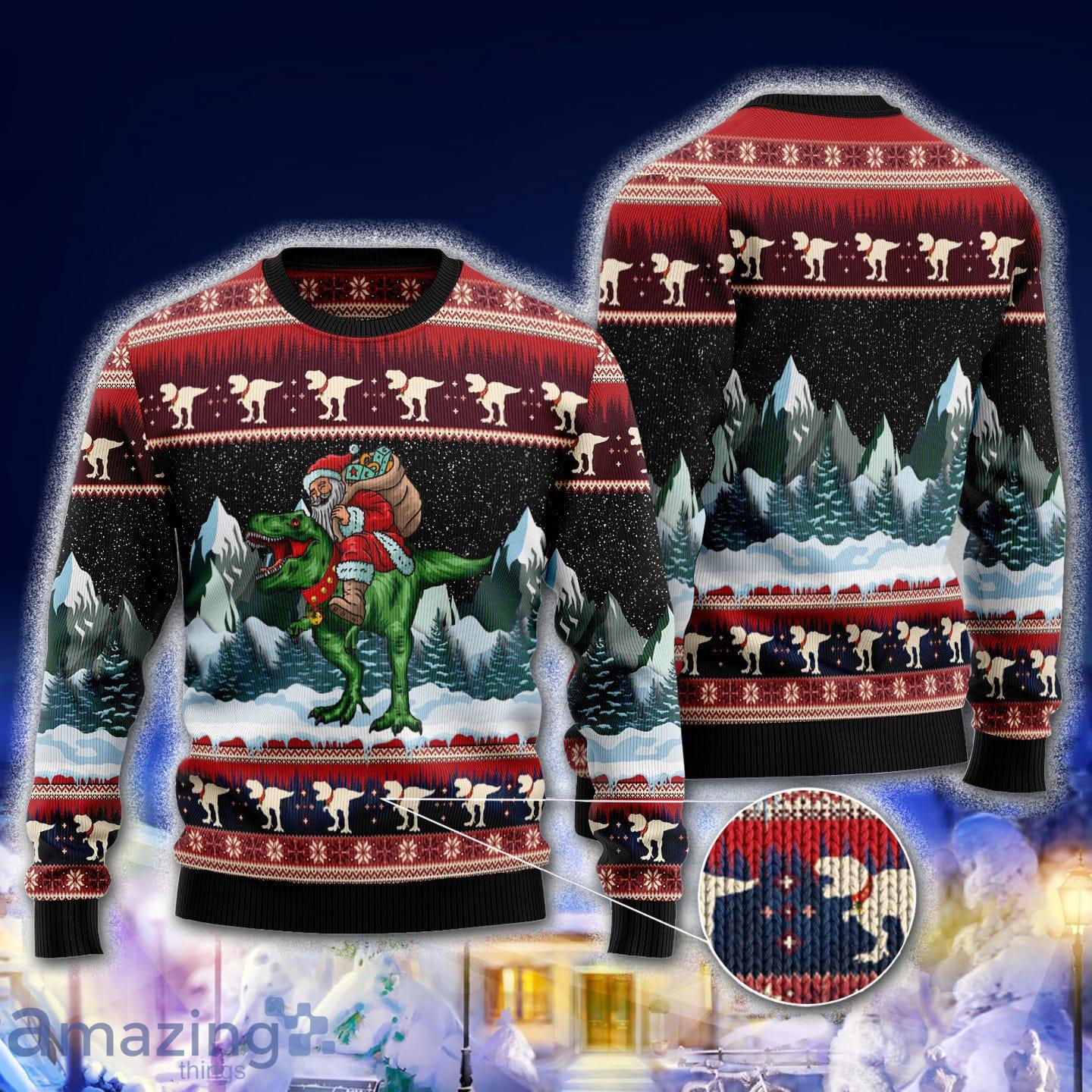 T-Rex Santa Claus Ugly Christmas Sweater Product Photo 1 T-Rex Santa Claus Ugly Christmas Sweater Product Photo 1
