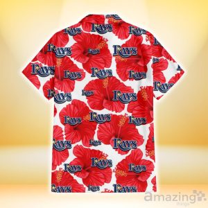 Tampa Bay Rays Big Red Hibiscus White Background 3D Hawaiian Shirt Gift For Fans Product Photo 3