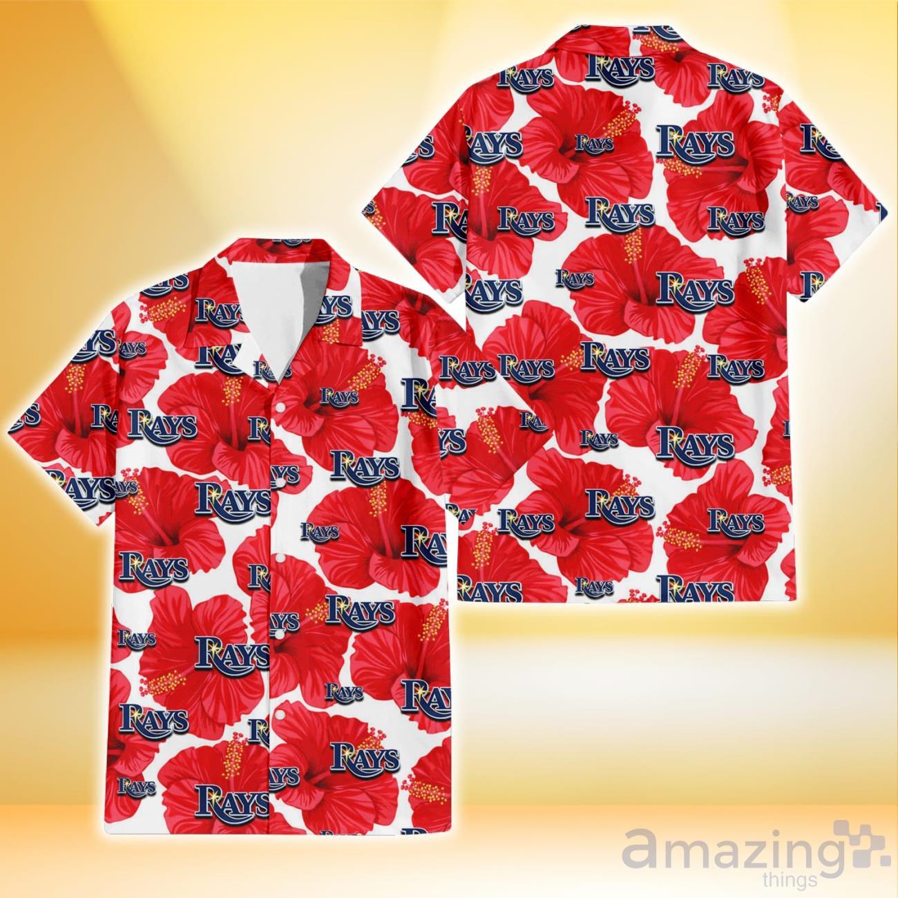 Tampa Bay Rays Peach Puff Hibiscus Tomato Orange Background 3D Hawaiian  Shirt Gift For Fans