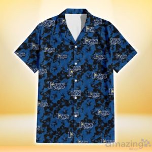 Tampa Bay Rays Black Dark Blue Hibiscus Black Background 3D Hawaiian Shirt Gift For Fans Product Photo 2
