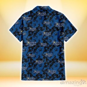 Tampa Bay Rays Black Dark Blue Hibiscus Black Background 3D Hawaiian Shirt Gift For Fans Product Photo 3