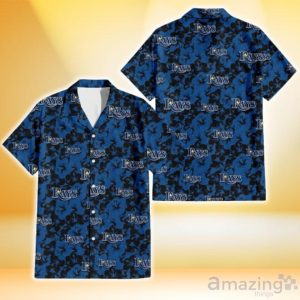 Tampa Bay Rays Black Dark Blue Hibiscus Black Background 3D Hawaiian Shirt Gift For Fans Product Photo 1