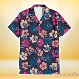 Tampa Bay Rays Colorful Hibiscus Black Background 3D Hawaiian Shirt Gift For Fans Product Photo 2