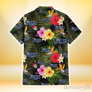Tampa Bay Rays Colorful Hibiscus Green Leaf Back Background 3D Hawaiian Shirt Gift For Fans image Tampa Bay Rays Colorful Hibiscus Green Leaf Back Background 3D Hawaiian Shirt Gift For Fans Product Photo 3