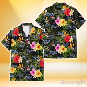 Tampa Bay Rays Colorful Hibiscus Green Leaf Back Background 3D Hawaiian Shirt Gift For Fans Product Photo 1