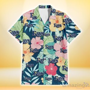Tampa Bay Rays Colorful Sketch Hibiscus Dark Green Background 3D Hawaiian Shirt Gift For Fans image Tampa Bay Rays Colorful Sketch Hibiscus Dark Green Background 3D Hawaiian Shirt Gift For Fans Product Photo 2