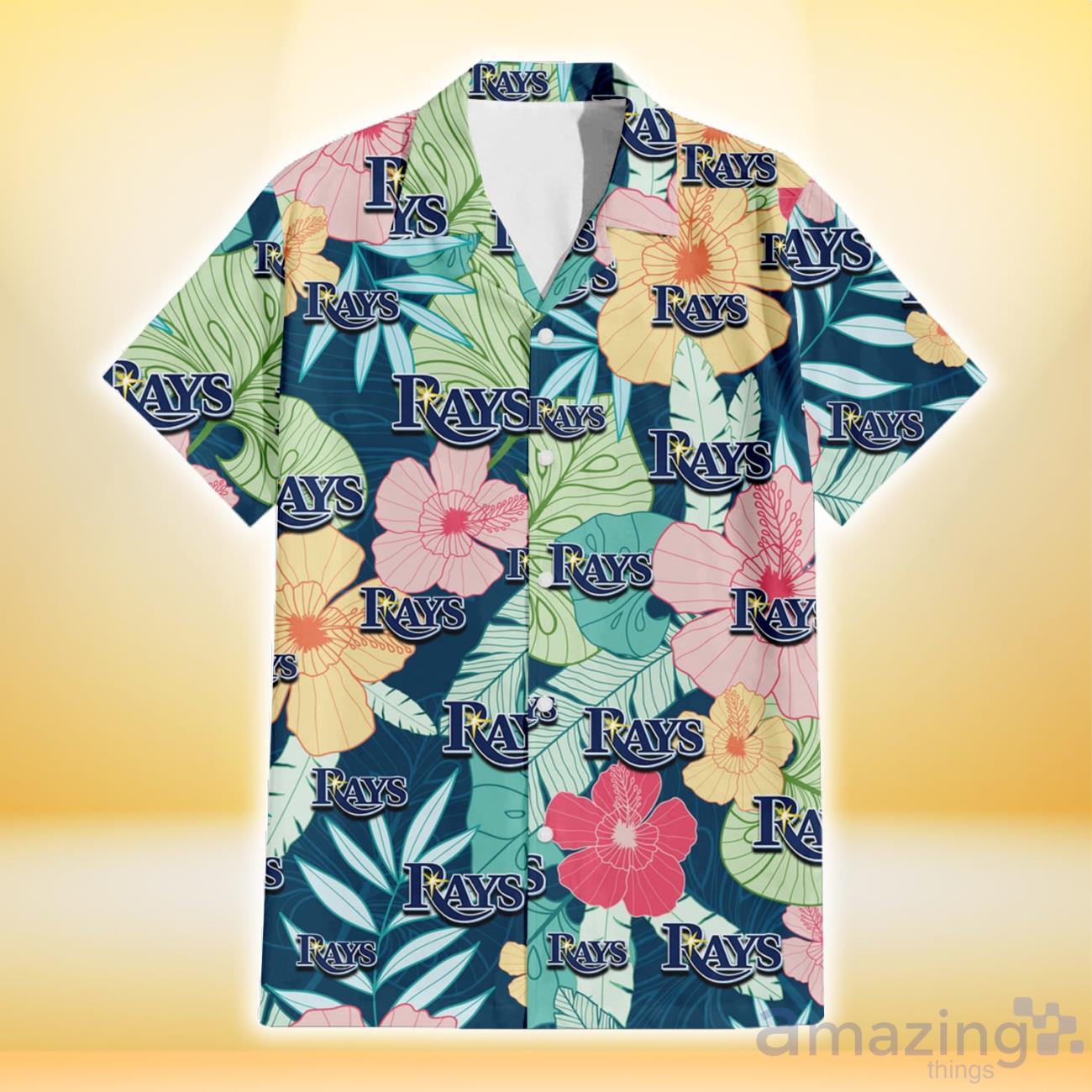 Tampa Bay Rays Colorful Sketch Hibiscus Dark Green Background 3D Hawaiian Shirt Gift For Fans image Tampa Bay Rays Colorful Sketch Hibiscus Dark Green Background 3D Hawaiian Shirt Gift For Fans Product Photo 2