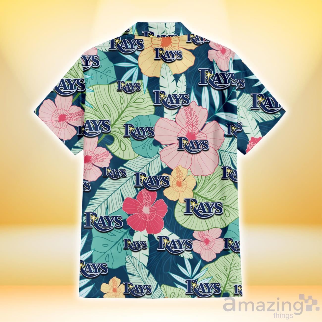 Tampa Bay Rays Colorful Sketch Hibiscus Dark Green Background 3D Hawaiian Shirt Gift For Fans image Tampa Bay Rays Colorful Sketch Hibiscus Dark Green Background 3D Hawaiian Shirt Gift For Fans Product Photo 3