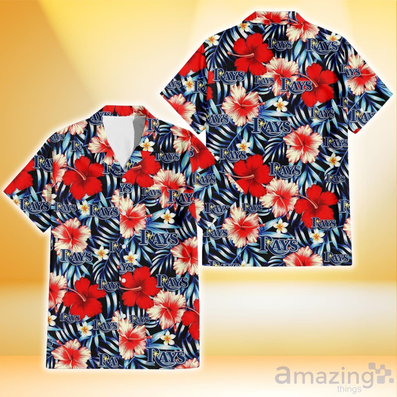 Coral of the Sea Hibiscus Palm Red Polyester Men's Hawaiian Shirt