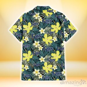 Tampa Bay Rays Hibiscus Green Palm Leaf Black Background 3D Hawaiian Shirt Gift For Fans image Tampa Bay Rays Hibiscus Green Palm Leaf Black Background 3D Hawaiian Shirt Gift For Fans Product Photo 3