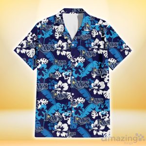 Tampa Bay Rays Light Blue Hibiscus Banana Leaf Navy Background 3D Hawaiian Shirt Gift For Fans Product Photo 2