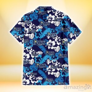 Tampa Bay Rays Light Blue Hibiscus Banana Leaf Navy Background 3D Hawaiian Shirt Gift For Fans Product Photo 3
