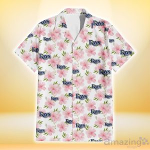 Tampa Bay Rays Light Pink Hibiscus White Background 3D Hawaiian Shirt Gift For Fans Product Photo 2