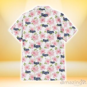 Tampa Bay Rays Light Pink Hibiscus White Background 3D Hawaiian Shirt Gift For Fans Product Photo 3