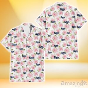 Tampa Bay Rays Light Pink Hibiscus White Background 3D Hawaiian Shirt Gift For Fans Product Photo 1