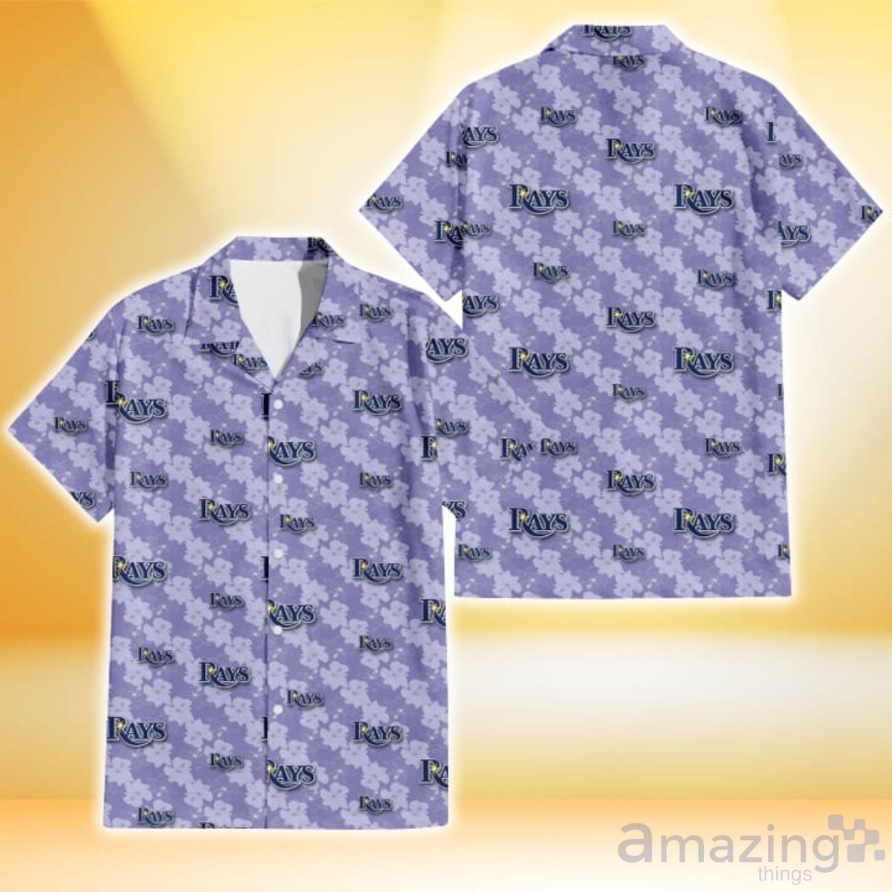 Tampa Bay Rays Light Purple Hibiscus Pattern Stripe Powder Purple 3D  Hawaiian Shirt Gift For Fans