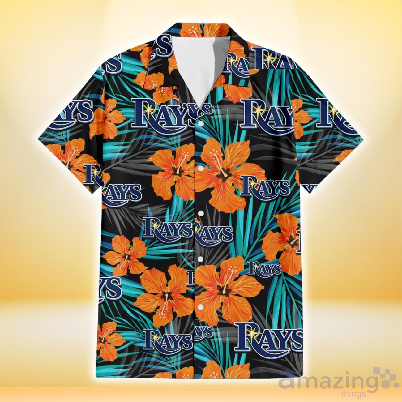 Black Hawaiian Shirt with Orange Hibiscus