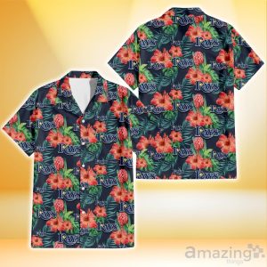 Tampa Bay Rays Orange Hibiscus Green Tropical Leaf Dark Background 3D Hawaiian Shirt Gift For Fans Product Photo 1