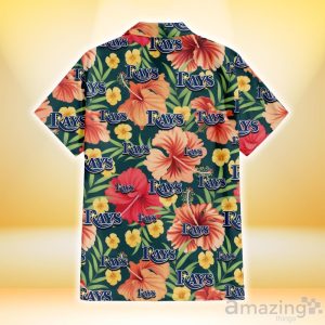 Tampa Bay Rays Orange Red Hibiscus Green Leaf Dark Background 3D Hawaiian Shirt Gift For Fans Product Photo 3