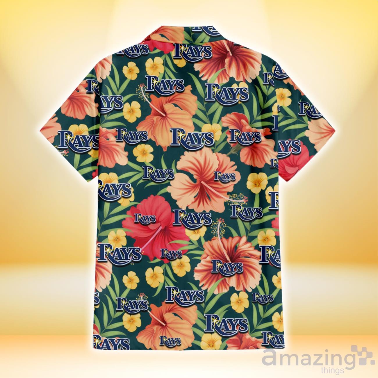 Tampa Bay Rays Purple Hibiscus Neon Leaf Orange Background 3D Hawaiian Shirt  Gift For Fans - Freedomdesign