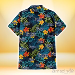 Tampa Bay Rays Orange Yellow Green Leaf Black Background 3D Hawaiian Shirt Gift For Fans Product Photo 3