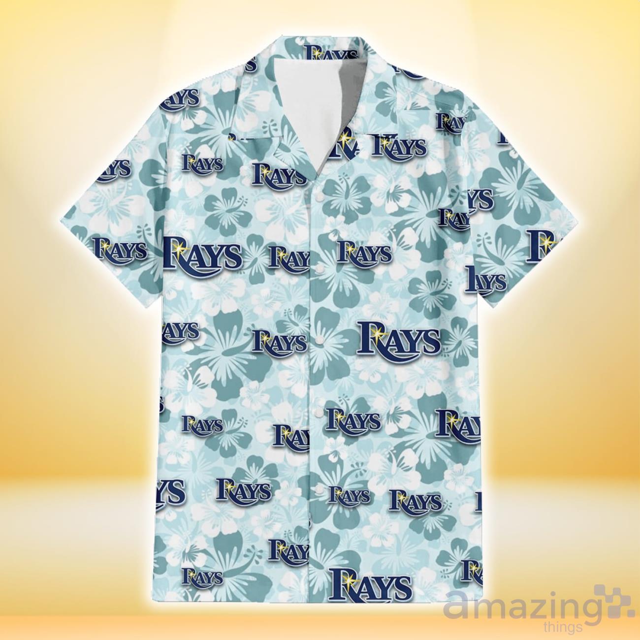 Tampa Bay Rays Pale Turquoise Hibiscus Light Cyan Background 3D Hawaiian Shirt Gift For Fans image Tampa Bay Rays Pale Turquoise Hibiscus Light Cyan Background 3D Hawaiian Shirt Gift For Fans Product Photo 2