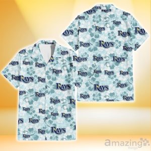 Tampa Bay Rays Pale Turquoise Hibiscus Light Cyan Background 3D Hawaiian Shirt Gift For Fans Product Photo 1