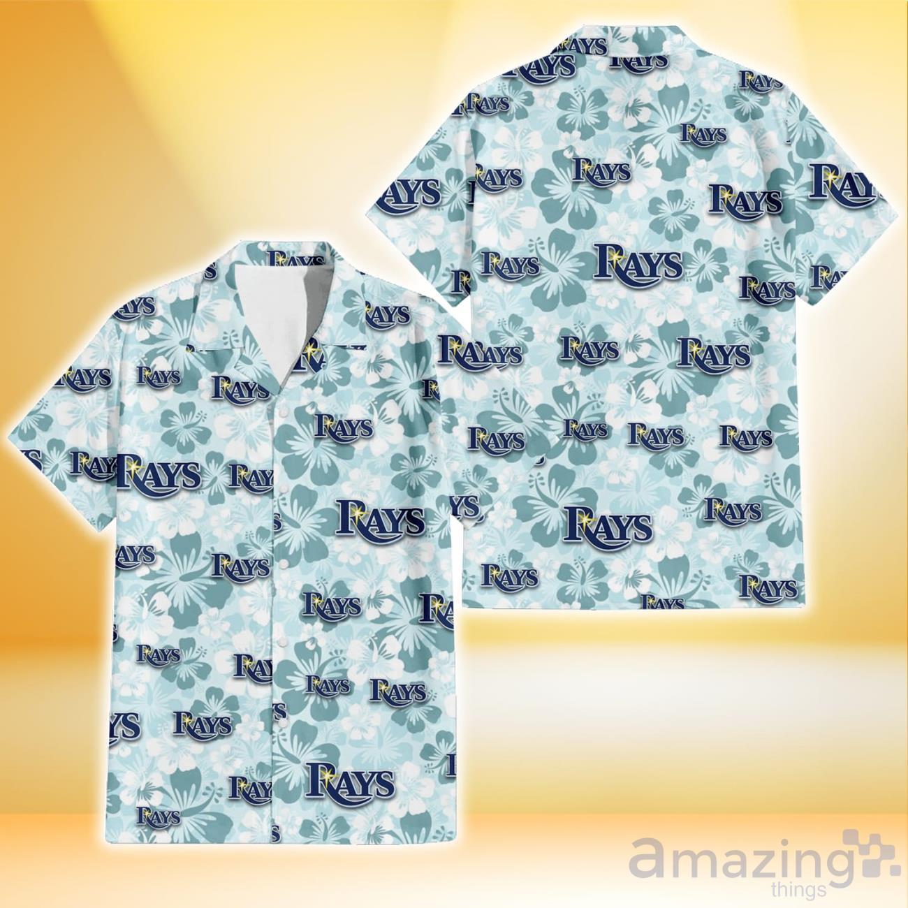 Tampa Bay Rays Pale Turquoise Hibiscus Light Cyan Background 3D Hawaiian Shirt Gift For Fans image Tampa Bay Rays Pale Turquoise Hibiscus Light Cyan Background 3D Hawaiian Shirt Gift For Fans Product Photo 1