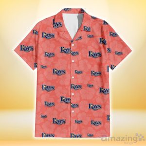 Tampa Bay Rays Peach Puff Hibiscus Tomato Orange Background 3D Hawaiian Shirt Gift For Fans Product Photo 2