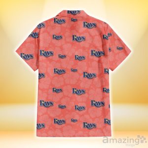 Tampa Bay Rays Peach Puff Hibiscus Tomato Orange Background 3D Hawaiian Shirt Gift For Fans Product Photo 3
