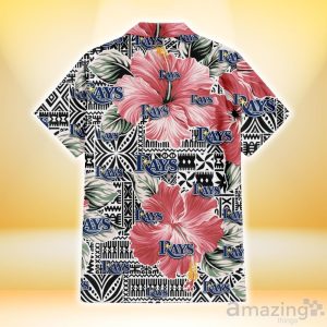 Tampa Bay Rays Pink Hibiscus Black Pattern White Background 3D Hawaiian Shirt Gift For Fans Product Photo 3