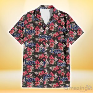 Tampa Bay Rays Pink Hibiscus Orchid Brown Background 3D Hawaiian Shirt Gift For Fans image Tampa Bay Rays Pink Hibiscus Orchid Brown Background 3D Hawaiian Shirt Gift For Fans Product Photo 2