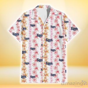 Tampa Bay Rays Pink Hibiscus Yellow Pink Orchid White Background 3D Hawaiian Shirt Gift For Fans Product Photo 2