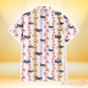 Tampa Bay Rays Pink Hibiscus Yellow Pink Orchid White Background 3D Hawaiian Shirt Gift For Fans Product Photo 3