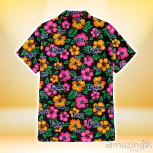Tampa Bay Rays Pink Orange Black Background 3D Hawaiian Shirt Gift For Fans image Tampa Bay Rays Pink Orange Black Background 3D Hawaiian Shirt Gift For Fans Product Photo 3