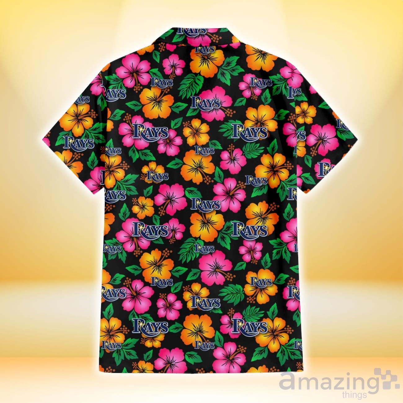 Tampa Bay Rays Pink Orange Black Background 3D Hawaiian Shirt Gift For Fans image Tampa Bay Rays Pink Orange Black Background 3D Hawaiian Shirt Gift For Fans Product Photo 3
