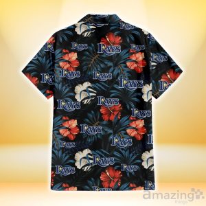 Tampa Bay Rays Red And White Hibiscus Dark Leaf Black Background 3D Hawaiian Shirt Gift For Fans Product Photo 3
