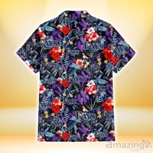 Tampa Bay Rays Red Hibiscus Caro Black Background 3D Hawaiian Shirt Gift For Fans Product Photo 3