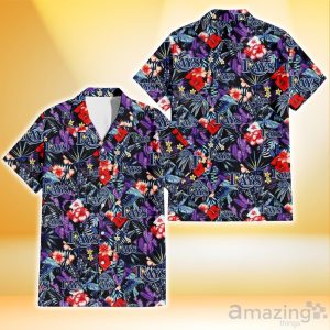 Tampa Bay Rays Red Hibiscus Caro Black Background 3D Hawaiian Shirt Gift For Fans Product Photo 1