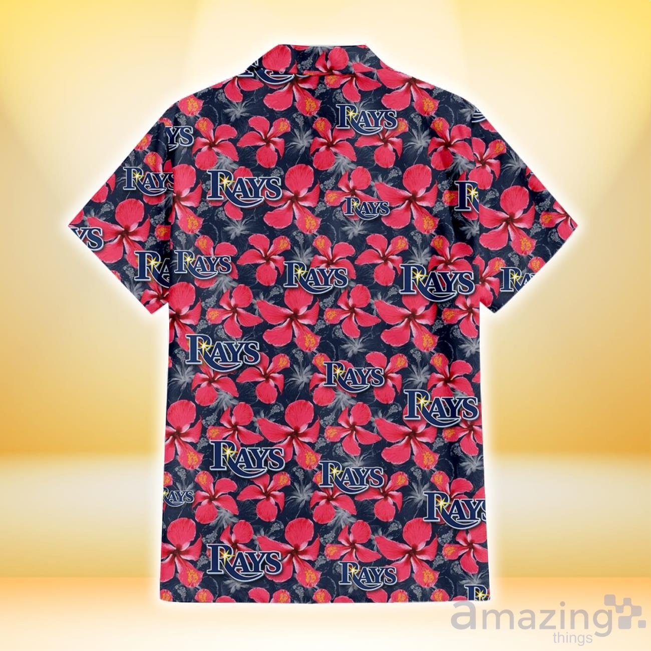 Tampa Bay Rays Red Hibiscus Dark Gray Background 3D Hawaiian Shirt Gift For Fans image Tampa Bay Rays Red Hibiscus Dark Gray Background 3D Hawaiian Shirt Gift For Fans Product Photo 3