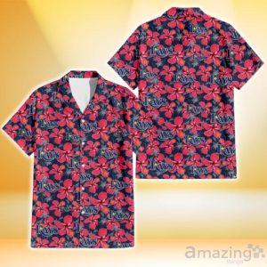 Tampa Bay Rays Red Hibiscus Dark Gray Background 3D Hawaiian Shirt Gift For Fans Product Photo 1